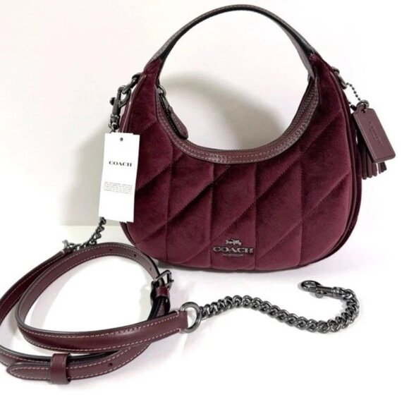 Coach Handbags - Coach Carmen Mini Velvet Quilted Crossbody Bag Burgundy + Dust Bag NWT $350❤️